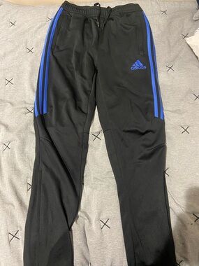 adidas Black Joggers with Blue Side Stripes - Kids